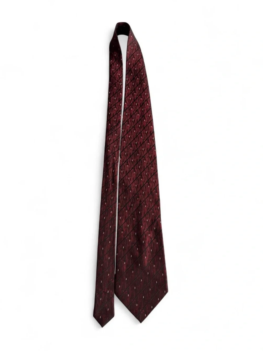 Vintage Louis Vuitton burgundy tie with diagonal stripes and small white dots